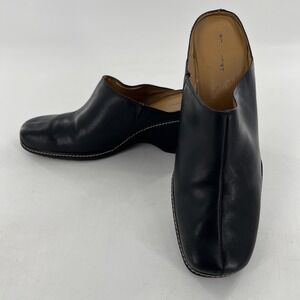 Y2K Rockport Wedge Mule Leather Black Womens Clog Slip On 9.5 Square Toe Stitch